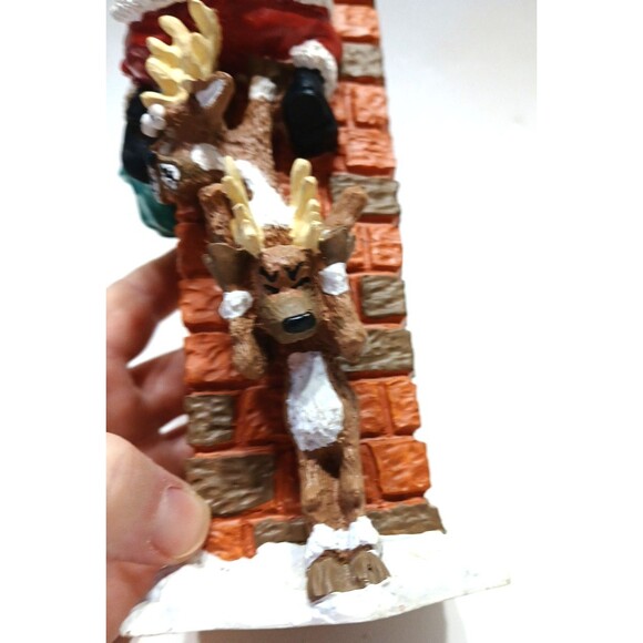 Santa Reindeer Chimney Candle Holder Vase Christmas Fun 9 In  Tall X 4 In  Wide - Picture 5 of 11